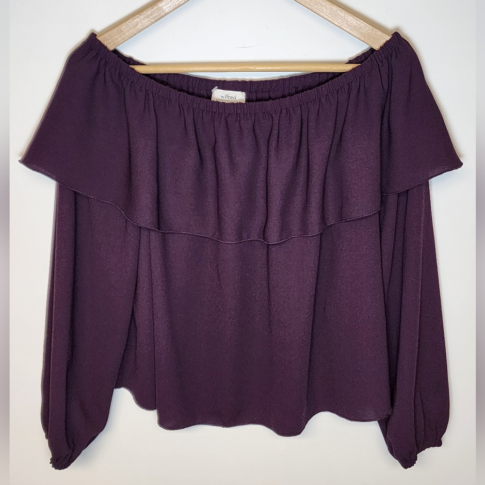 Aritzia Wilfred Morel Off The Shoulder Blouse In Purple Plum Long Sleeve Peasant